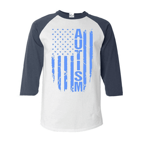MmF - Mens Raglan Sleeve Baseball T-Shirts, up to Size 3XL - Autism Flag