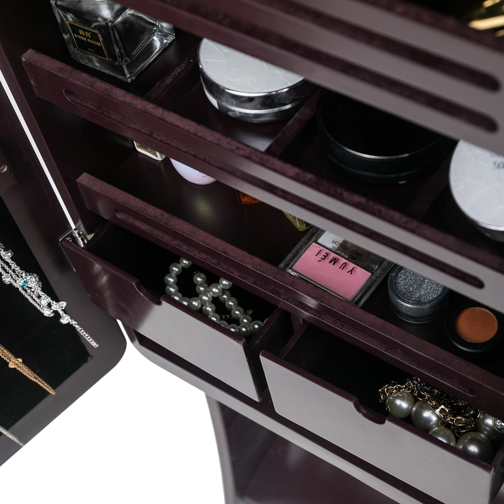 Kepooman 3-Layer Jewelry Armoire, Wooden Floor Standing Jewelry Cabinet, Jewelry Organizer with Mirror for Earrings Bracelets Rings Necklace, Dark Brown Kepooman 3-Layer Jewelry Armoire, Wooden Floor Standing Jewelry Cabinet, Jewelry Organizer with Mirror for Earrings Bracelets Rings Necklace, Dark Brown