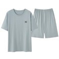 thumbnail image 1 of Mens Casual Botón Abajo Camisas de Manga Larga Color Sólido Cuello Redondo Manga Corta Superior, Suelto Ajuste de los Hombres Botón Abajo Camisas con Elástico de la Cintura Shorts Conjunto, 1 of 5
