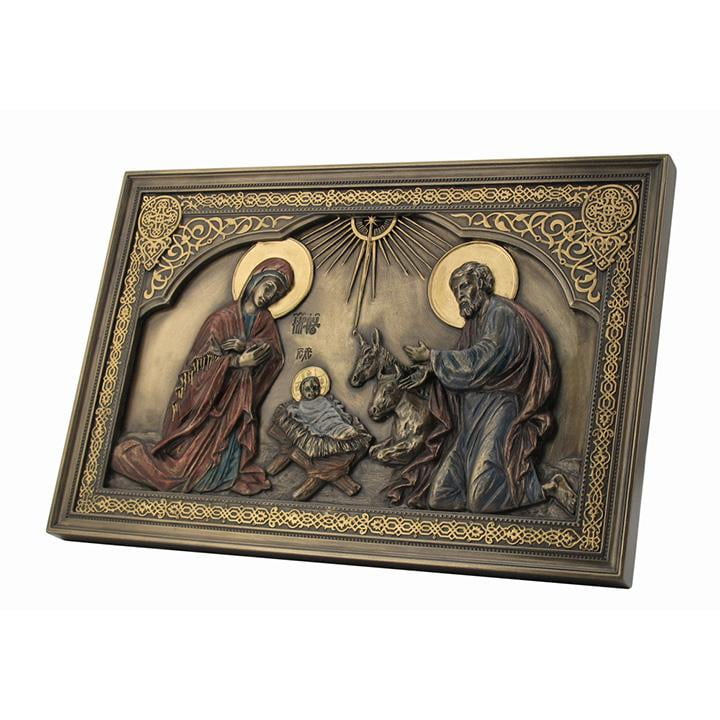 Iconic Style Nativity Wall Plaque Religious Sculpture