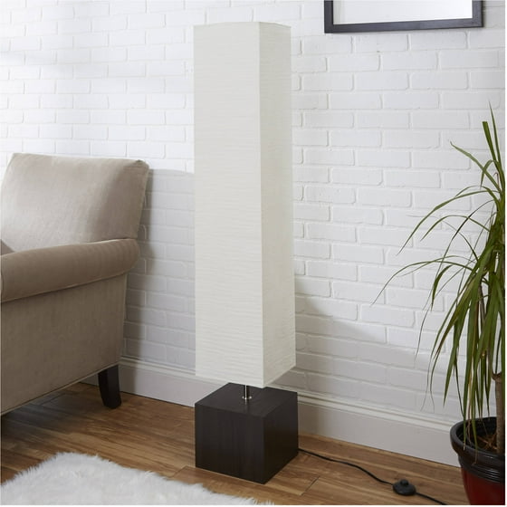 Mainstays White Rice Paper Floor Lamp with Dark Wood Base