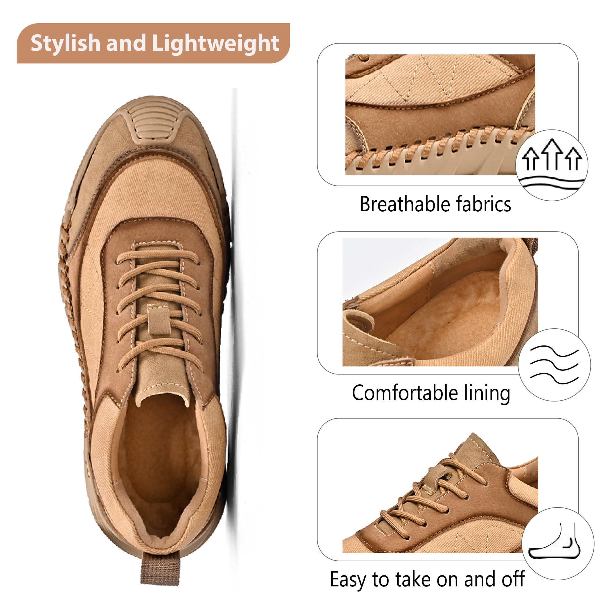 Mens Hiking Casual Shoes Vintage Leather Lightweight Outdoor Sneakers Lace Up Breathable Non-slip Driving Shoes Brown 10 US