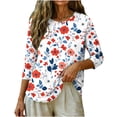 thumbnail image 3 of Uootdi Patriotic Tees for Women USA Flag Floral Print 3/4 Sleeve Top Soft Breathable Independence Day Outfits Gift, 3 of 7
