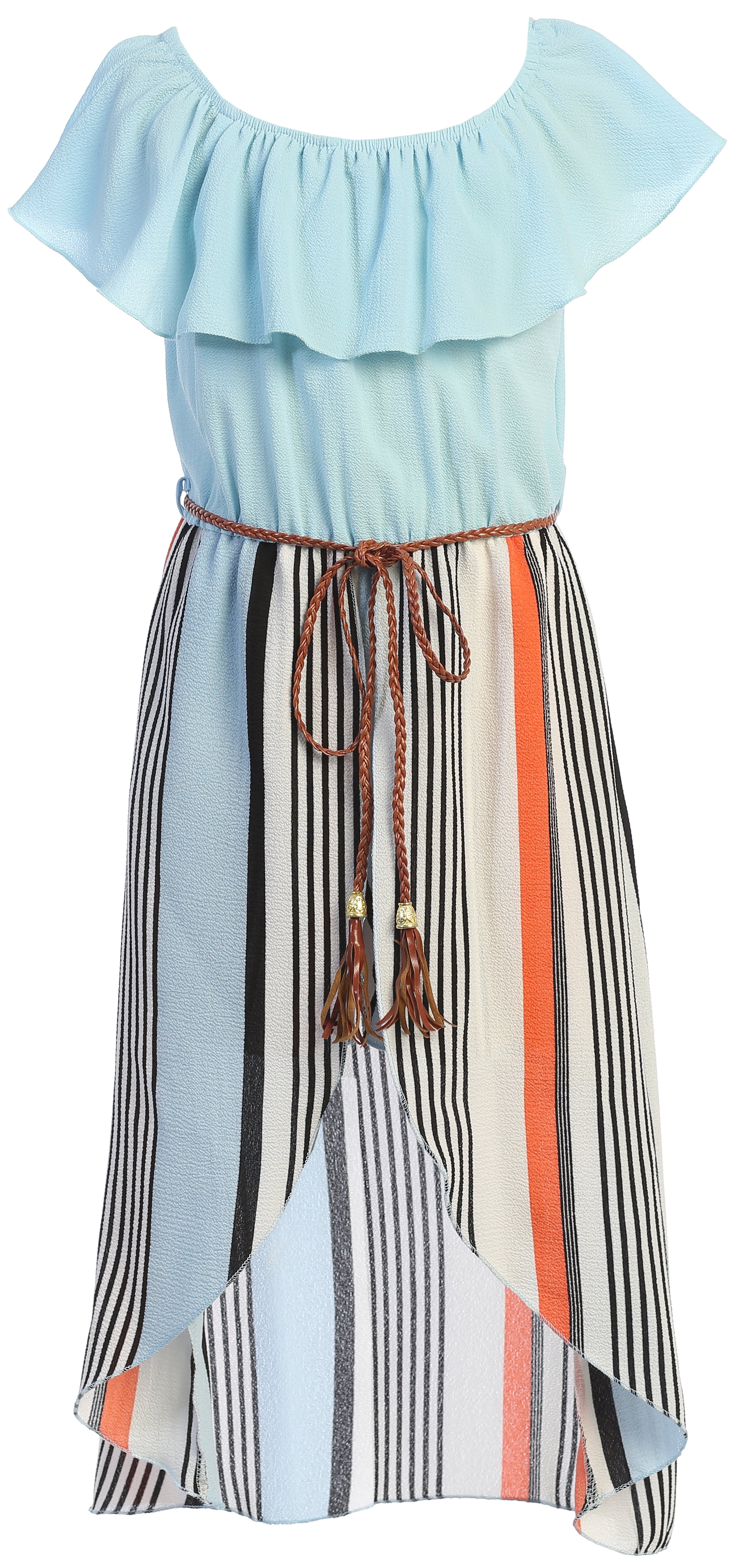 Little Girls 2 Ways Ruffle Hi Lo Maxi Skirt Romper Belt Jumpsuit Romper USA Blue Stripe 4