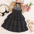 thumbnail image 5 of oqasdz Girls Dresses Polka Dot Print V Neck Backless Elasitc Waist Cinching Tiered Flared Vintage Sunderss for Kids Youth Summer Dress, 5 of 7