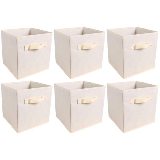 Purebryt Foldable Fabric Cube Storage Bins (10.5" x 10.5" x 11" ), 6 Pack, Beige