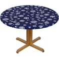 thumbnail image 2 of Christmas Round Tablecloth Winter Navy Blue and White Snowflake Farmhouse Table Cover with Elastic Edge Washable Fitted Table Cloth for Kitchen Patry Outdoor Decor Fits 40"-44", Small, 2 of 4