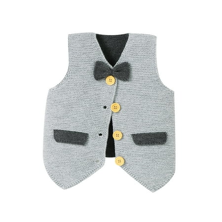 

ASFGIMUJToddler Girls Sweater Baby Boy Gentleman Cable Knit Vest Sleeveless Pull Over Bowknot Button Down Waist Coat Fall Winter Clothes Tops 12 Months-18 Months