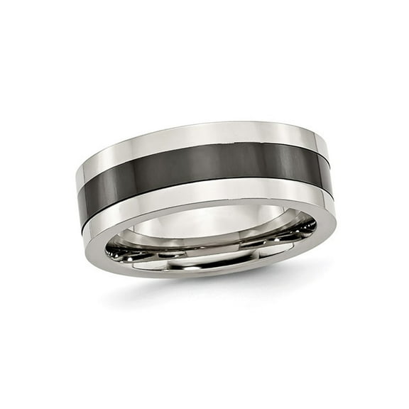 Mens Stainless Steel Band Ring with Black Ceramic Center (8.0mm) for Men