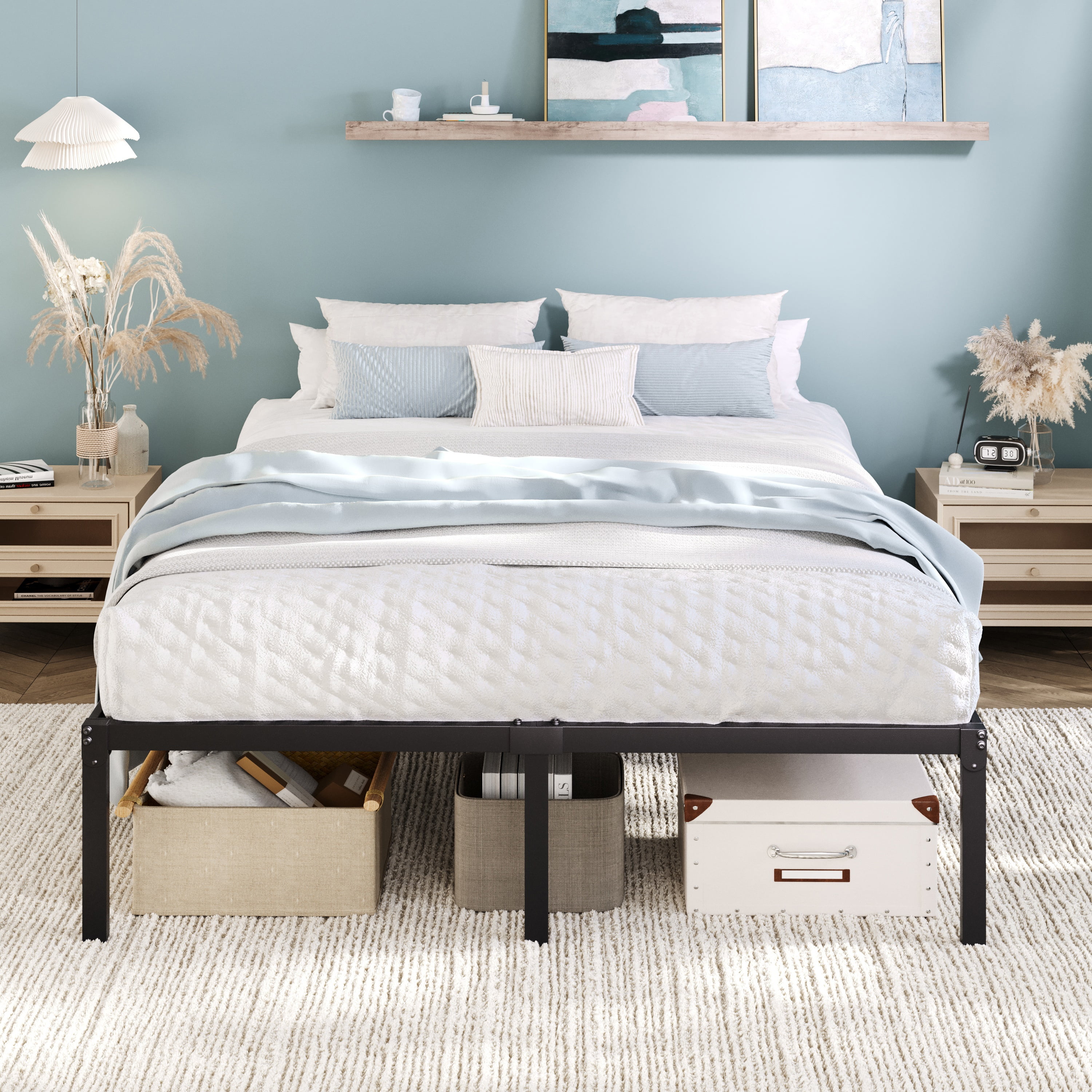 Einfach Queen Bed Frame, Heavy Duty Metal Platform Bed with Ample Under-bed Storage Space, No Box Spring Needed, Black