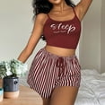 thumbnail image 2 of Virmaxy SLEEP Women's Spring Summer Pajamas Two Piece Set Letter Short Sleeve Top Plaid Shorts Set Casual Nightwear Suit 2 Piece Outfits Sling Tops Striped Boxer Shorts Sets Burgundy XS, 2 of 4