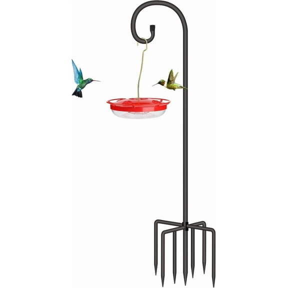 Adjustable Shepherds Hook for Outdoor 76 Inch Bird Feeder Pole with 7 Prongs Base, 5/8 Inch Thick Heavy Duty for Hanging Bird Feeder, Plant Basket