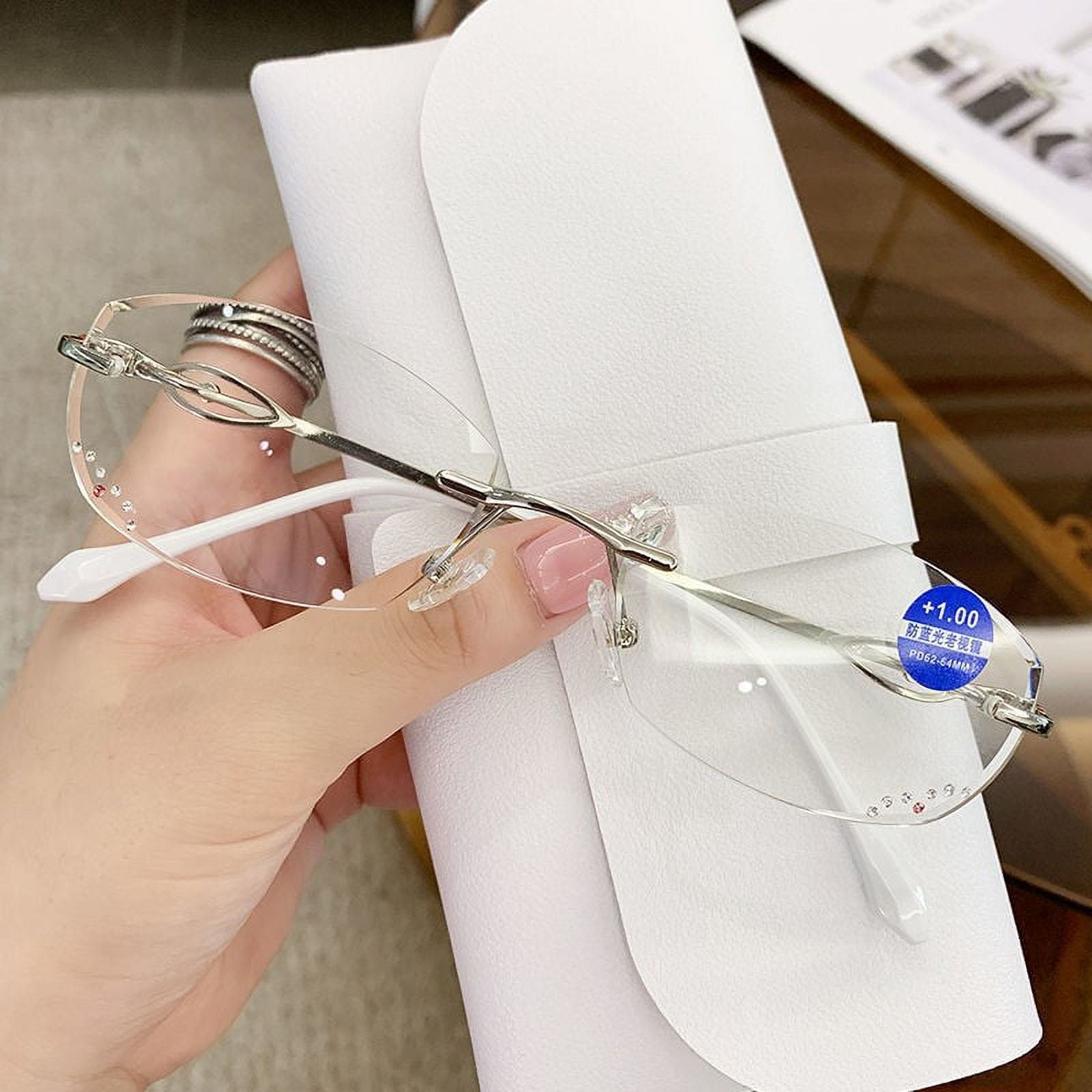 2 Pairs of Women Rimless Blue Light Blocking Reading Glasses 1.50, Ladies Rectangle Metal Silver Presbyopia Glasses Readers +1.50 strength