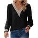 thumbnail image 2 of Ichuanyi liquidación de la moda femenina sólida con cuello en V de manga larga de encaje suelto contraste chifón top mujeres ICHUANYI WER202308243873, 2 of 8