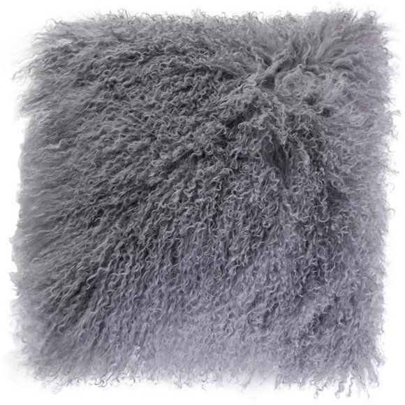 Deerlux QI003481G.P 16 x 16 in. Genuine Mongolian Lamb Fur Sheepskin Pillow Cover with Cushion, Gray - Square