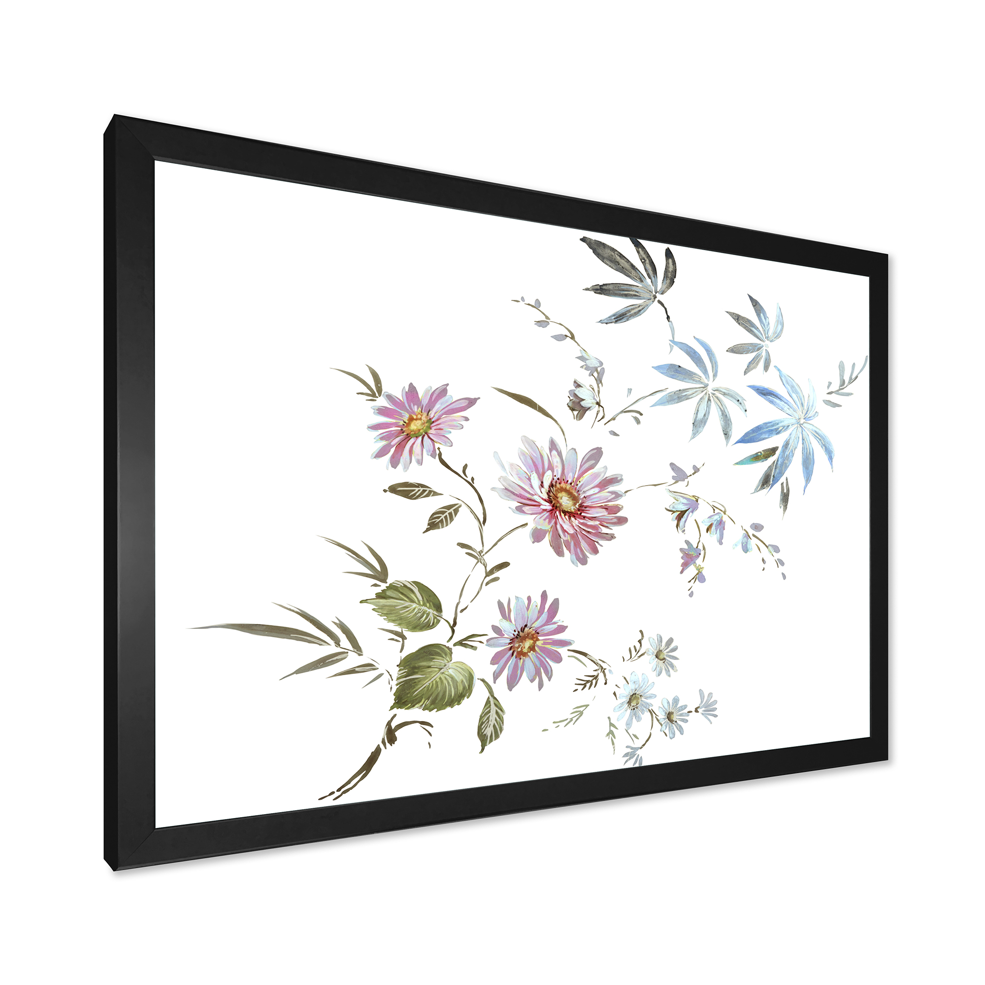Designart 'Pink and Blue Wildflowers I' Traditional Framed Art Print