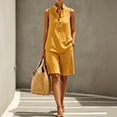 thumbnail image 2 of Women's Linen Blend Collared Sleeveless Half Button Tank Bermuda Shorts 2 Piece Outfit, Solid Loose Beach Casual Matching Set Yellow XXXL(XXXL), 2 of 7