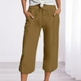 thumbnail image 7 of Linen Capri Pants for Women, Audhol Women's Cotton and Linen Side Pocket Fashionable and Casual Loose Drawstring Solid Color Large Sized Daily Pants Linen Capri Pants Women Khaki S, 7 of 7