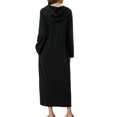 thumbnail image 3 of Unique Bargains Womens Robe Zip up Hooded House Dress Nightshirt Hoodie Long Bathrobe XL Black, 3 of 5