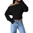 thumbnail image 3 of Women'S Cropped Sweaters Long Sleeve Off the Shoulder Sweater Y2k Going Out Tops Black S, 3 of 8