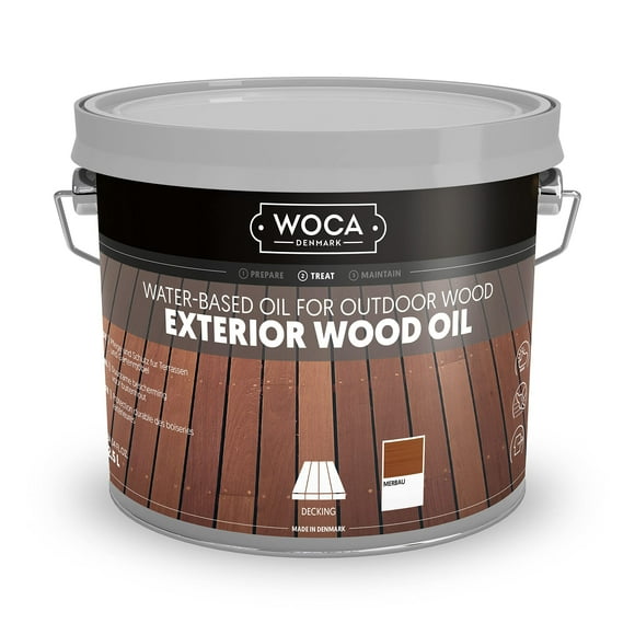 WOCA Denmark - Exterior Wood Oil - Water Based Penetrating Stain for Outdoor Wood Decks, Fences, Siding and Furniture - 2.5L - Merbau