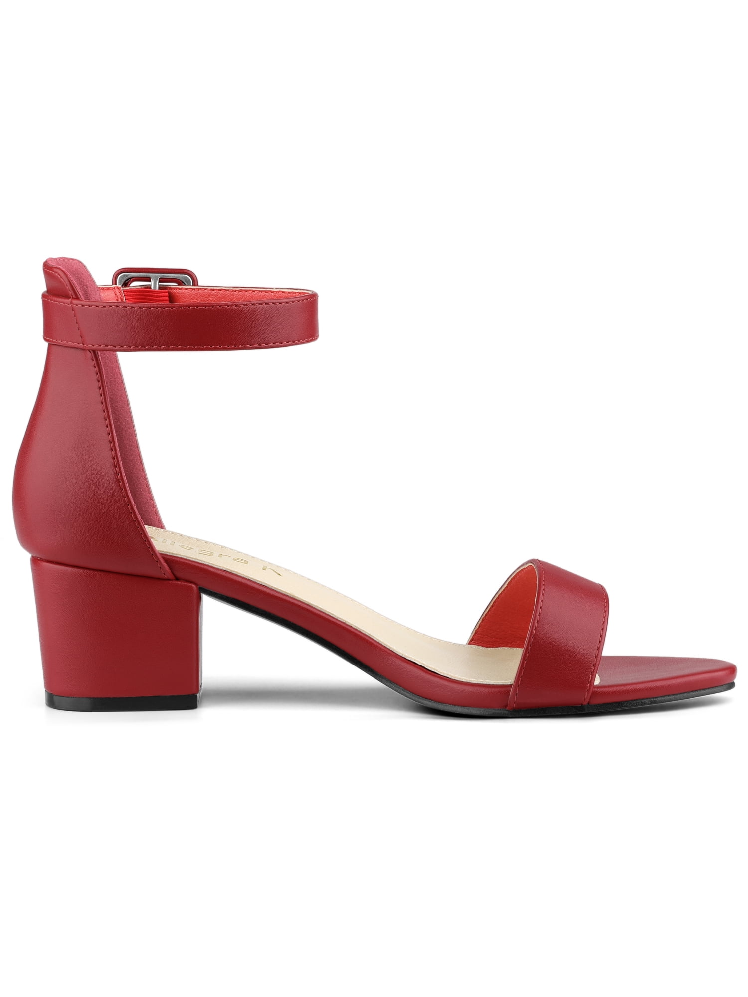 DARING DIVA Women's Ankle Strap Low Block Heel Sandals 8 Red