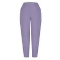 thumbnail image 5 of tarylea Cotton Linen Pants for Women Elastic Waist Side Button Trousers Solid Color Lightweight Pants Casual Breathable Summer Pants, 5 of 6