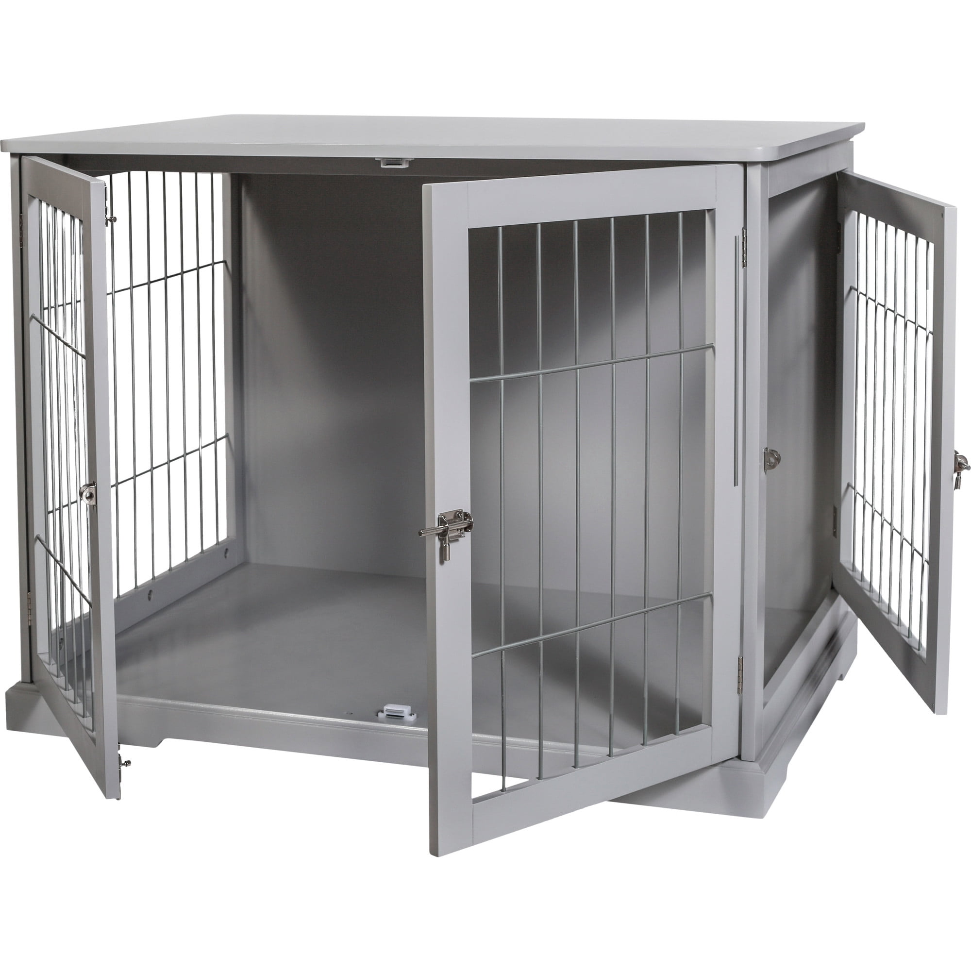 TRIXIE 32.7" Dog Crate, Wooden Indoor Kennel Furniture for Medium Dogs Up to 50 lb, Gray