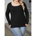 thumbnail image 4 of Weardear Plus Size Tops for Women Slim Fit Square Neck Ribbed Knit Tunic Shirts Long Sleeve Basic T-Shirt, 4 of 6