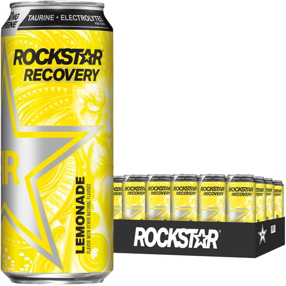 (24 Cans) Rockstar Recovery Energy Drink, Lemonade, 16 fl oz