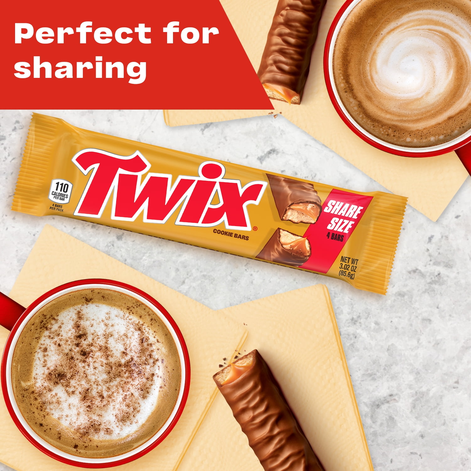 Twix Milk Chocolate Caramel Cookie Candy Bars, Share Size - 3.02 oz Pack