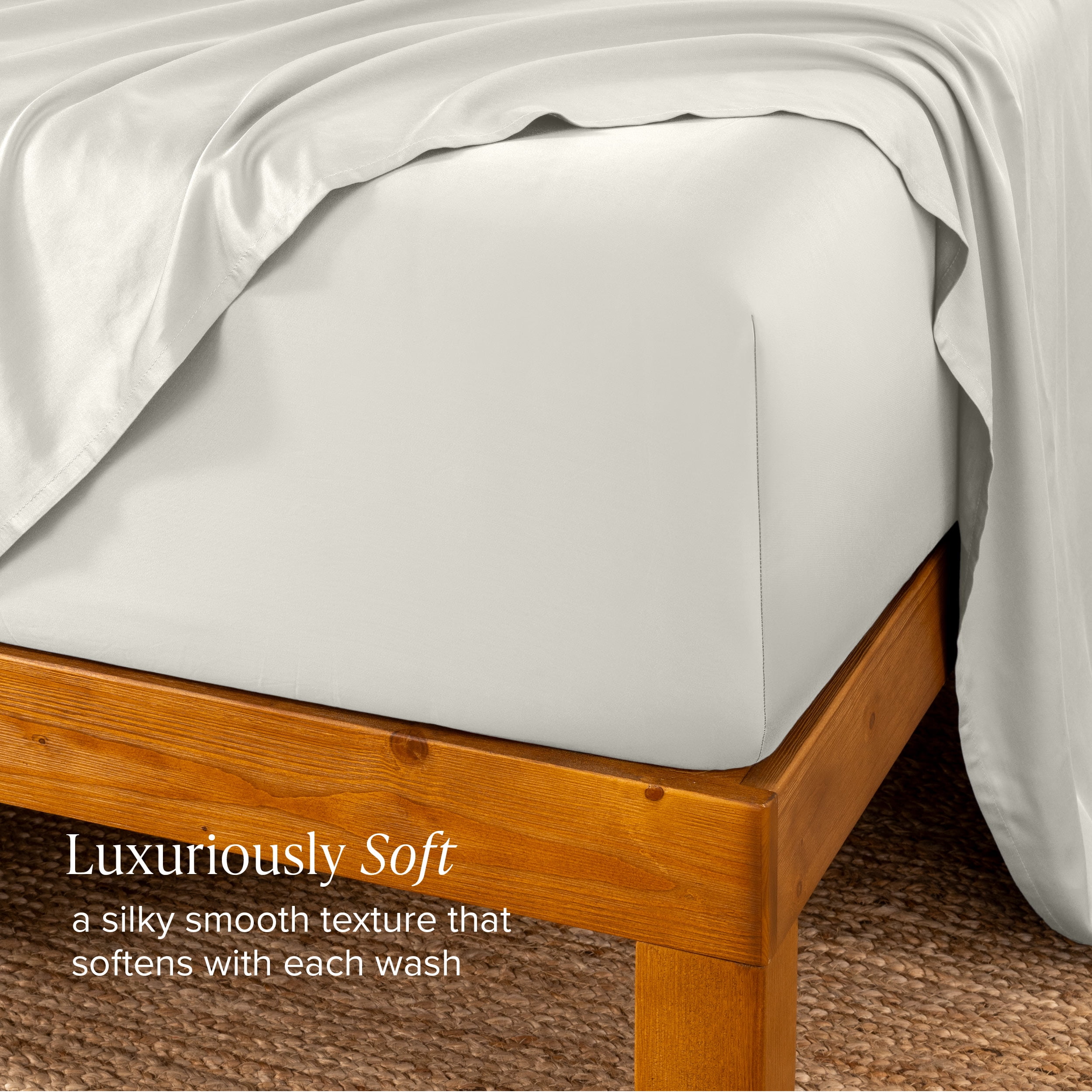 Bare Home Bamboo Fitted Sheet - Made from Rayon Fibers - Deep Pockets - Soft, Cooling & Breathable - Queen, Cream