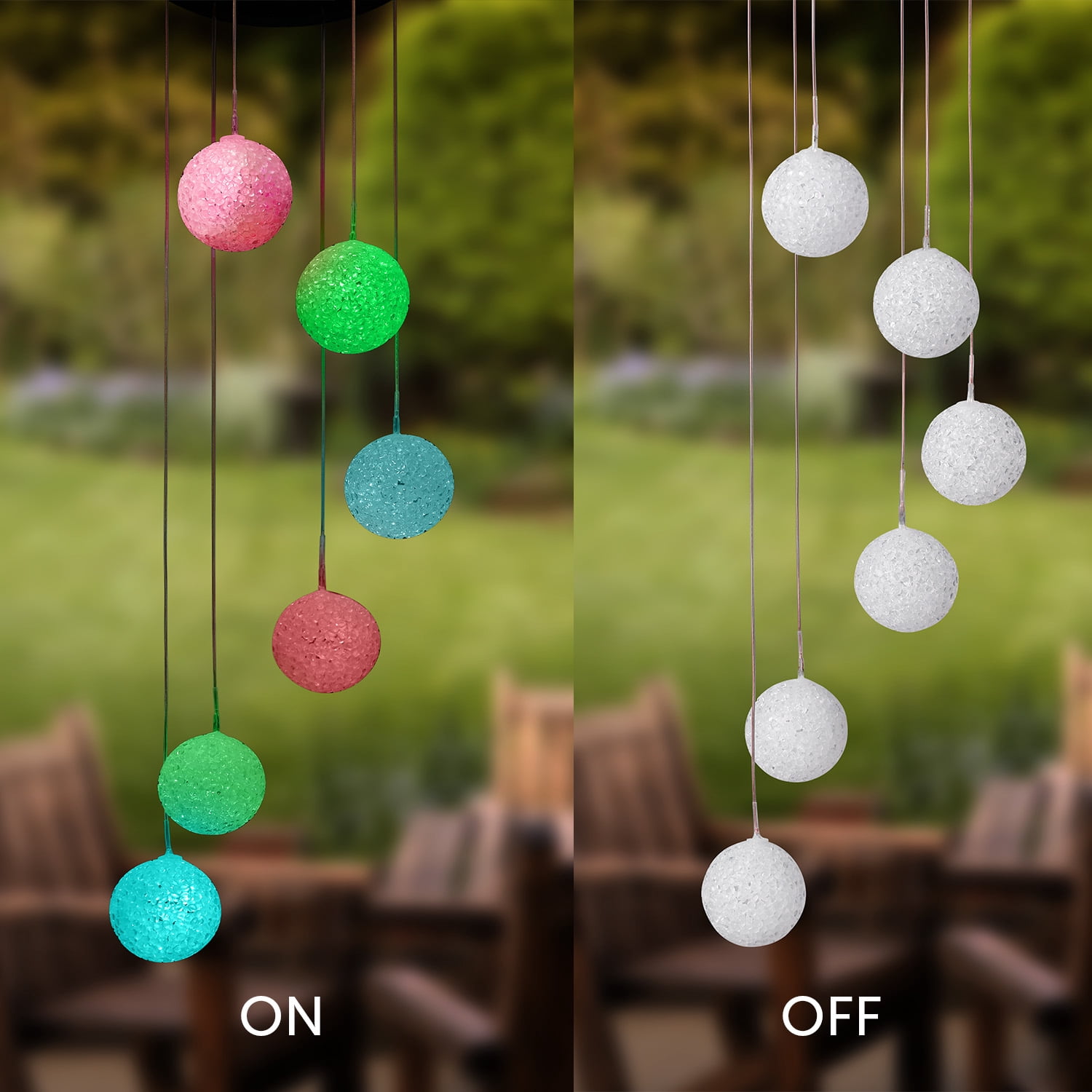 Globe Electric Solar Powered LED Integrated Outdoor Indoor RGB Multicolor Changing Slow-Flashing Orb Wind Chimes