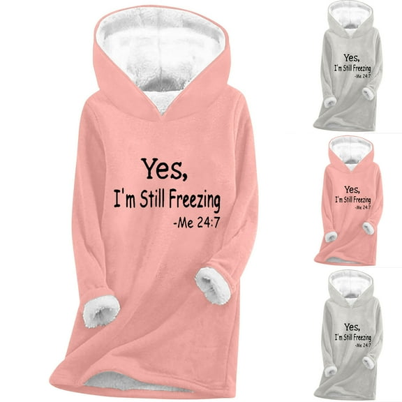 Aboser Yes,I'm Still Freezing Sherpa Hoodies for Women Thermal Casual Fleece Lined Loungewear Cozy Plush Pullover Loose Winter Long Sweatshirts