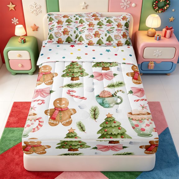 Manfei Xmas Festive Snowflake Zipper Twin Comforter Sets with Fitted Sheet and 2 Pillowcases,Bright Farm Cattle Zipper Bedding Set,Polkadot Reversible,4 Pieces