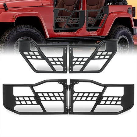 For 2007-2018 Jeep Wrangler JK 4-Door Front & Rear Steel Armor Off-Road Safari Tubular Half Doors (Textured Black) - LH + RH Tube 08 09 10 11 12 13 14 15 16 17