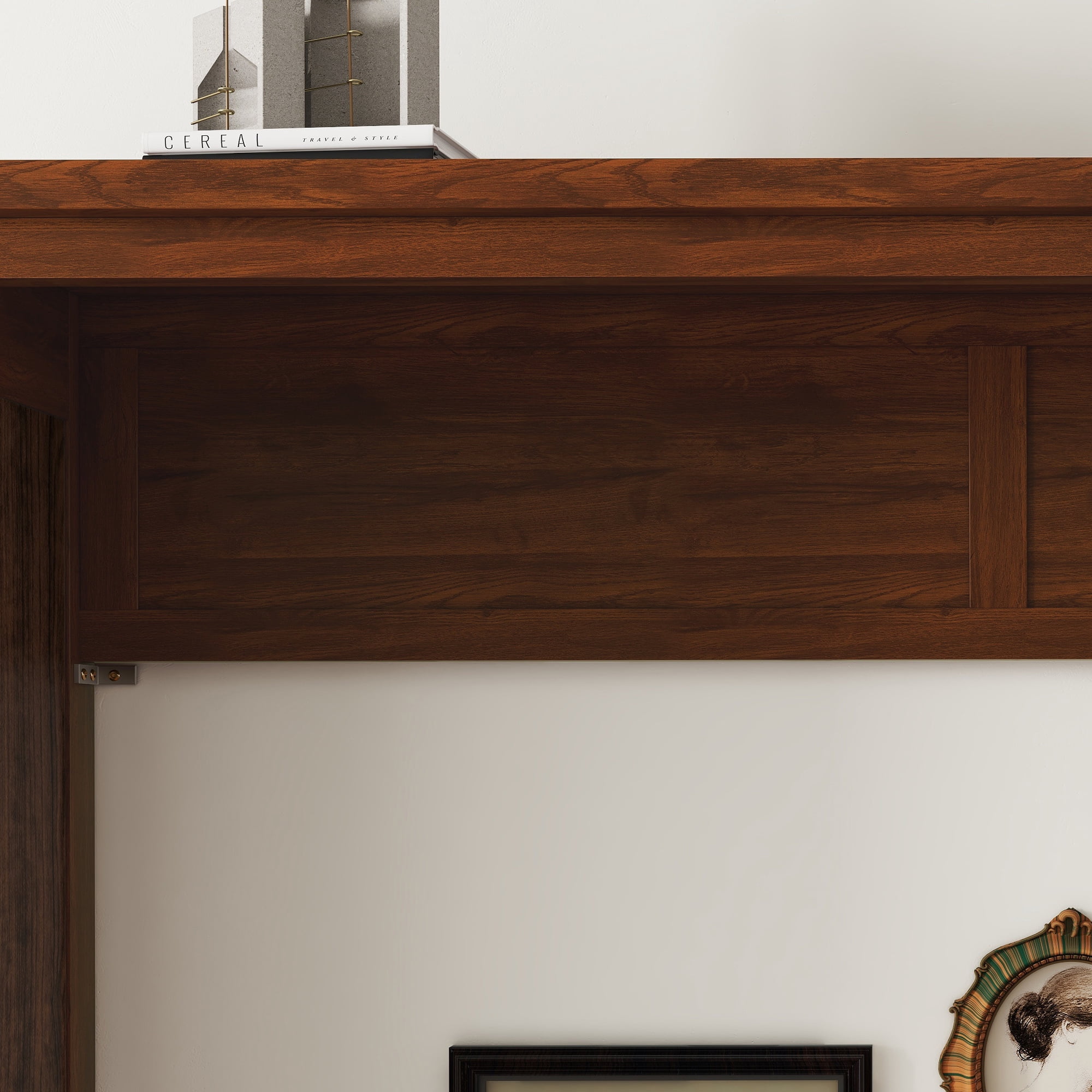 Mintazer Queen Size Murphy Bed with Shelf, Foldable Wall Cabinet Bed for Living Room Bedroom Apartment, Walnut