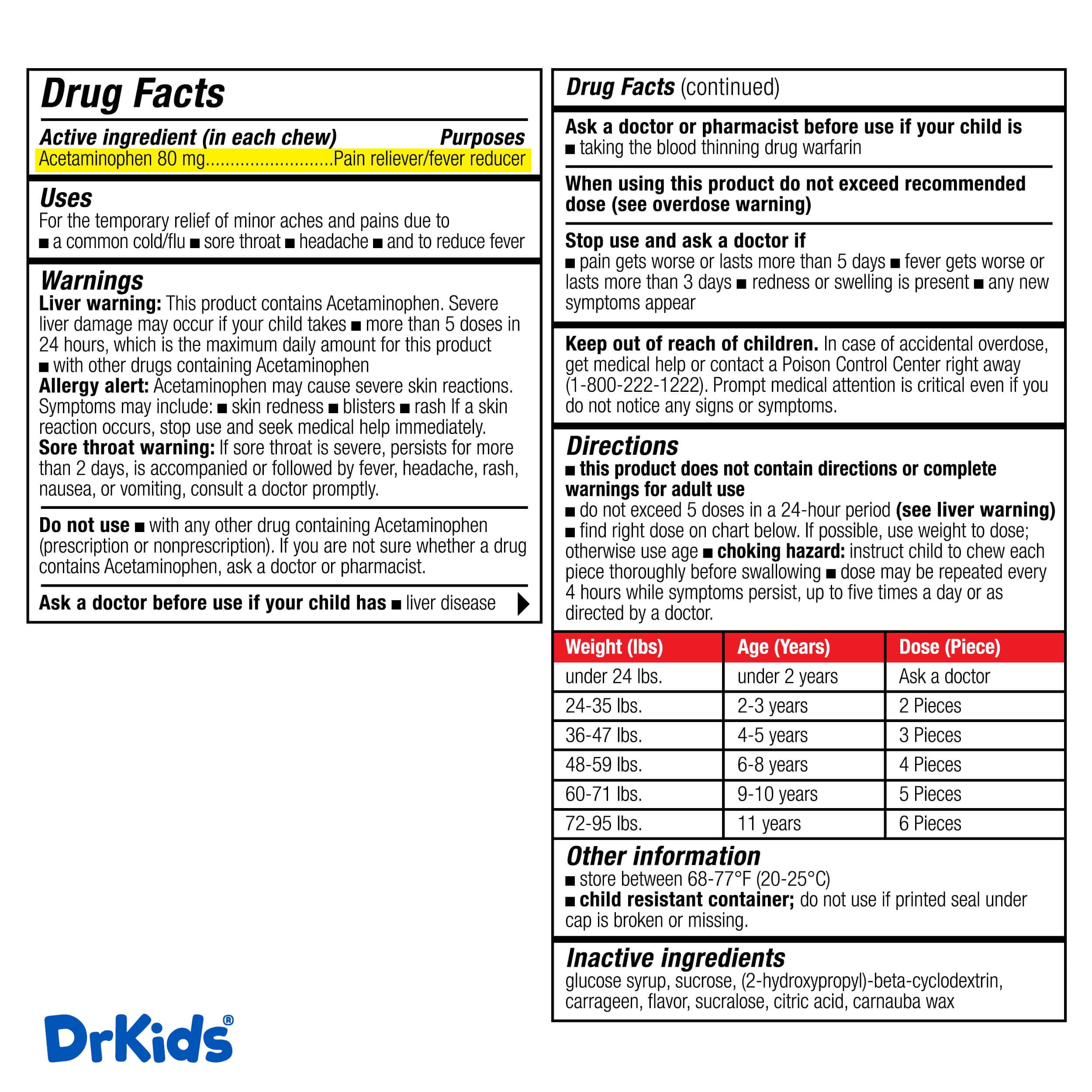 DrKids Children’s Pain and Fever Gummies, Acetaminophen, Travel Compliant (24 count)