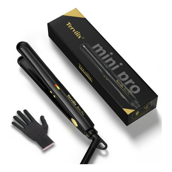 Terviiix 1/2'' Travel Hair Straightener for Heat Adjustable, Portable Ceramic Mini Flat Iron, Black