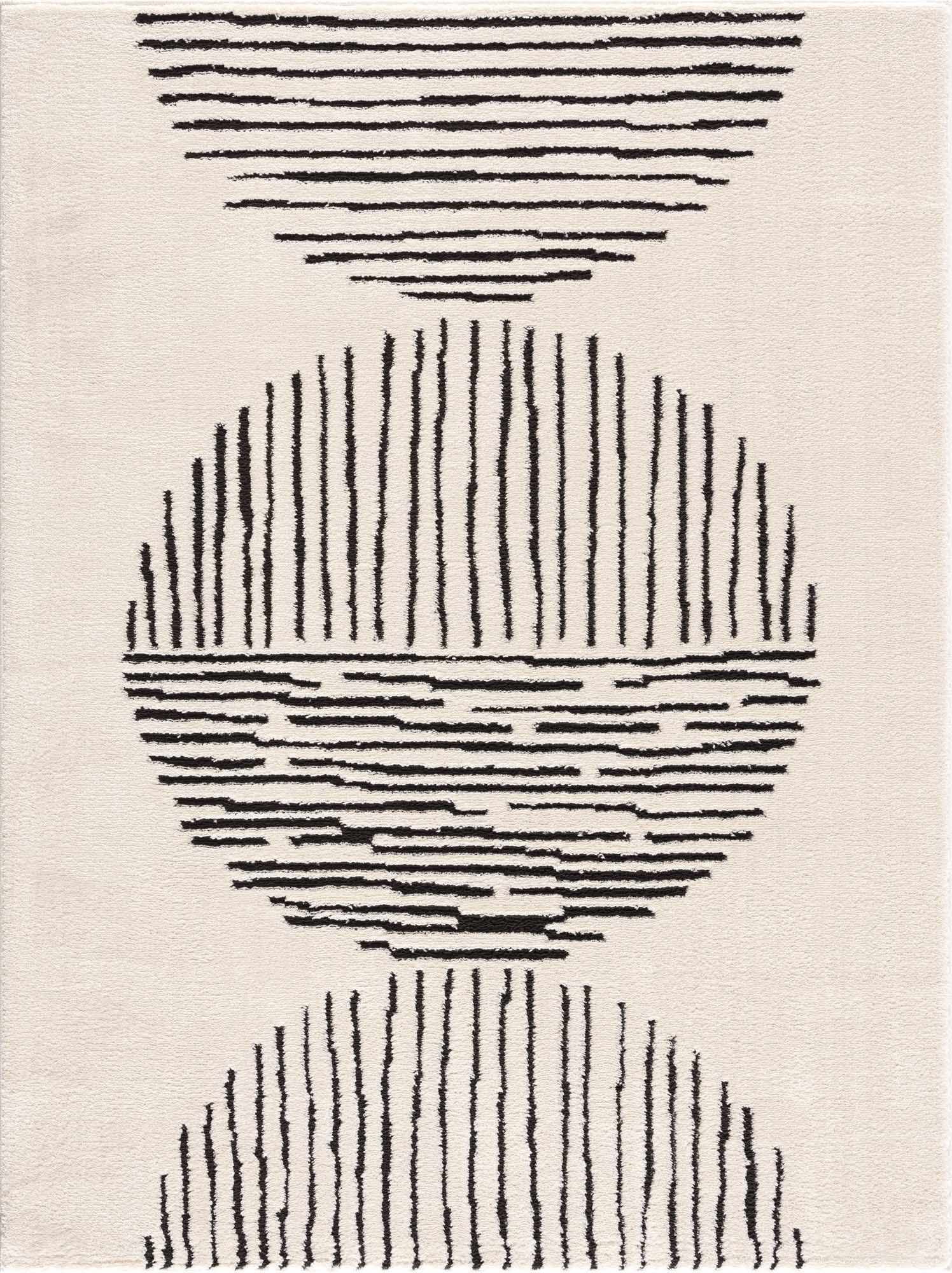 Hauteloom Mahsa Living Room, Bedroom Area Rug - Bohemian Farmhouse Round Pattern - Cream, Black - 7'10" x 10'