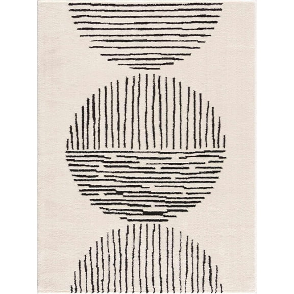 BoutiqueRugs Mahsa Farmhouse Area Rug - Cream, Black - 5'3" x 7'