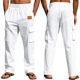 thumbnail image 2 of Betivan Men's Linen Cargo Pants Solid Color Drawstring Elastic Waist Breathable Regular Fit Casual Work Outdoor Long Trousers, 2 of 6