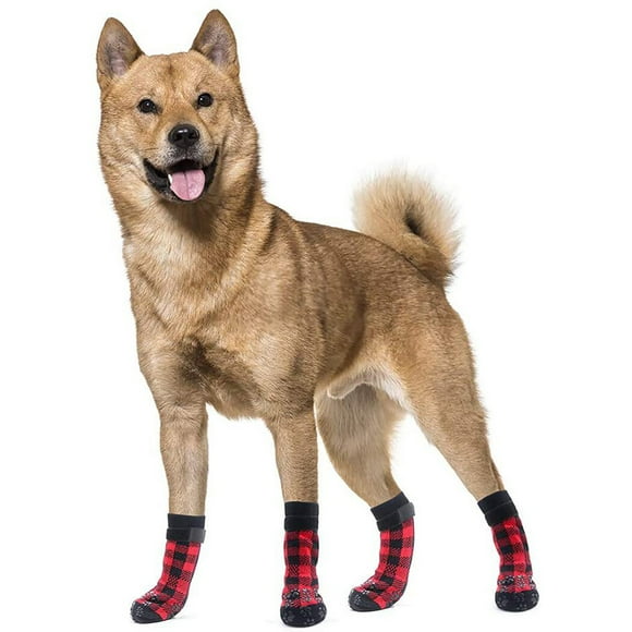 Dog Socks Plaid Cute 4PCS Nonslip Puppy Socks Pet Paw Protectors for Christmas