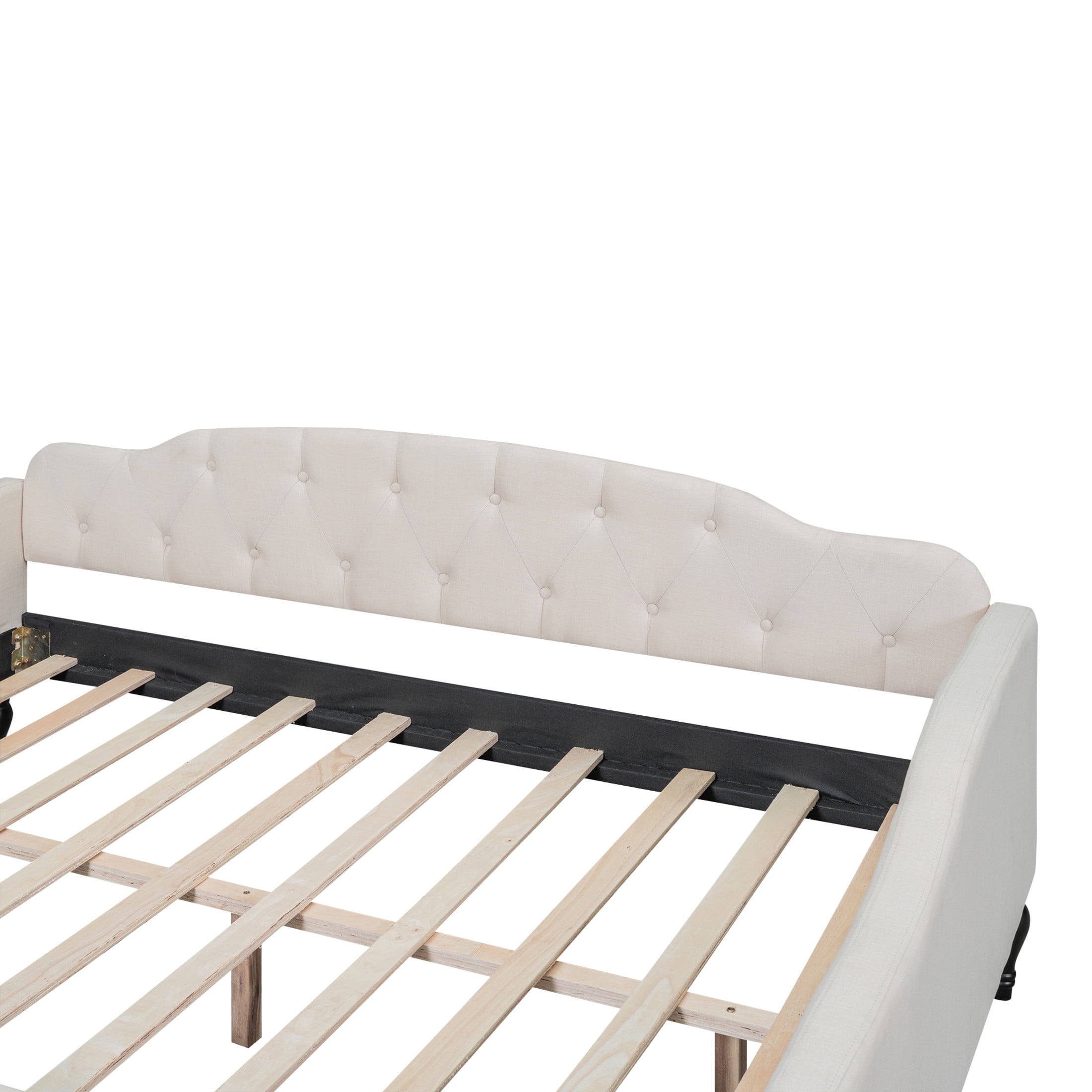 Noble House Sasy Full Size Upholstered Tufted Daybed, Linen Wingback Sofa Bed, Elegant Guest Bed, Beige