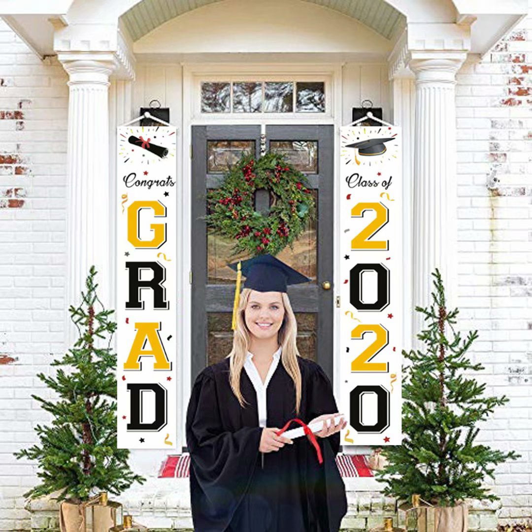 2020 Graduation Party Decoration Banner 71x 39 Large Glittery Class of 2020 and Graduation Banner Hanging for 2020 Graduation Party Supplies Durable Selfie Grad Hanging Congrats Banner 2020 A