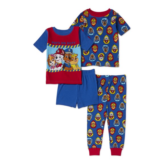 Paw Patrol Toddler Boys Snug Fit Cotton Short Sleeve Pajamas, 4pc Set (2T-5T)