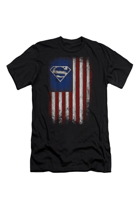 Superman Old Glory Shield Premium Adult 30/1 T-Shirt Black