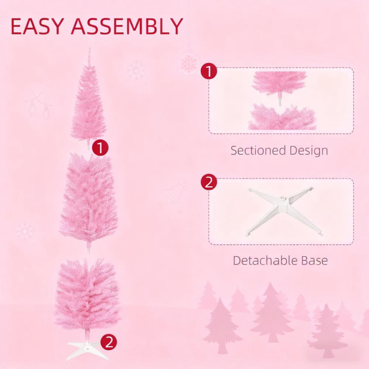 Pink Artificial Pencil Christmas Tree 7ft with 499 Branch Tips and Plastic Stand