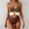 thumbnail image 2 of UTSJKR Women's Color Block Athletic One-Piece Swimsuit, Racerback Boyleg Bathing Suit for Lap Swimming and Water Sports Brown S, 2 of 6