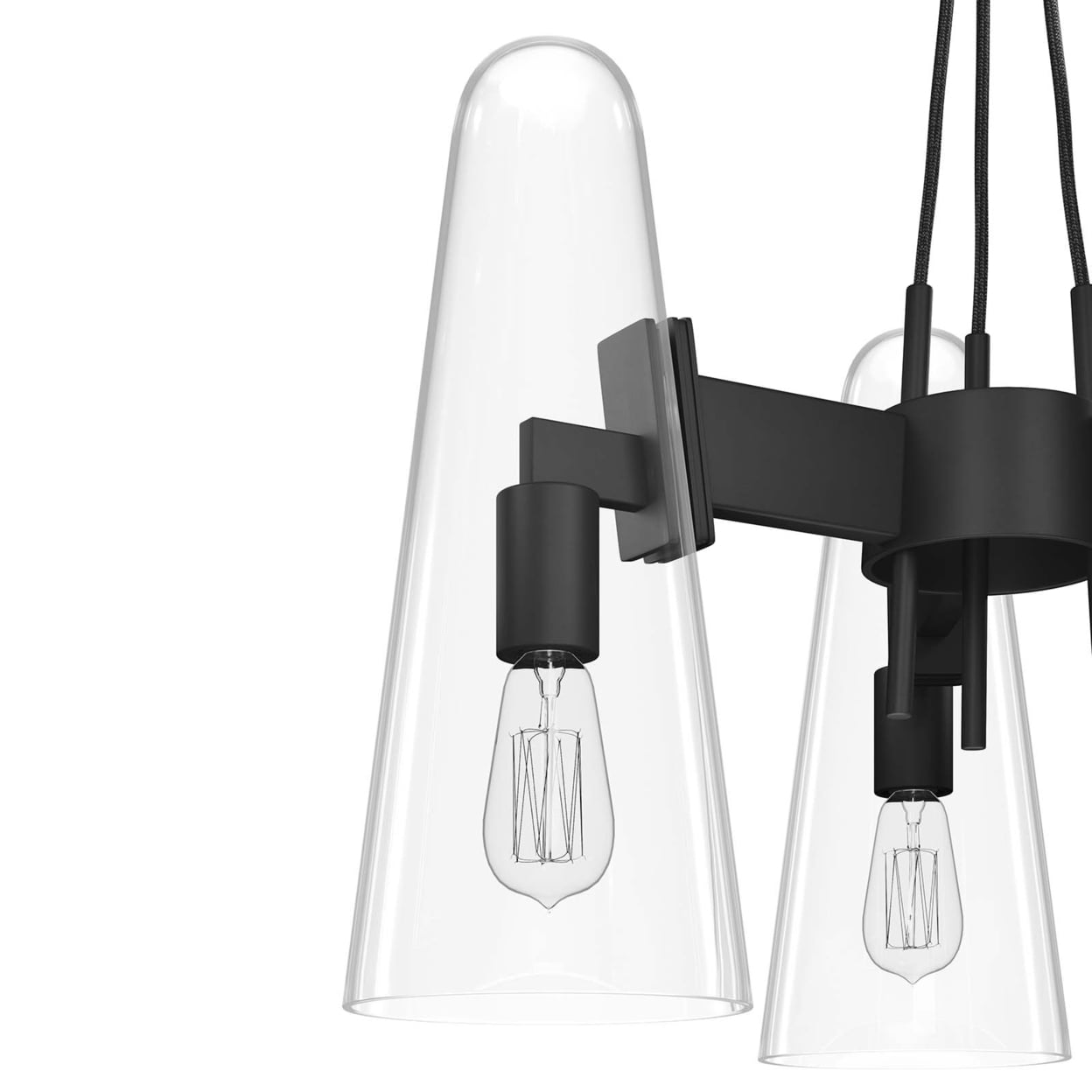 Modway Beacon 3-Light Metal and Glass Pendant Light in Clear/Black